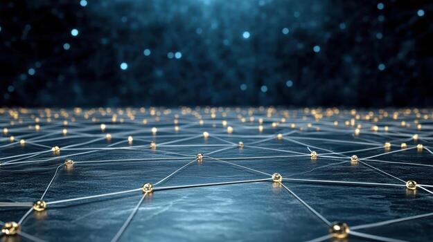 A network of wires and gold balls photo