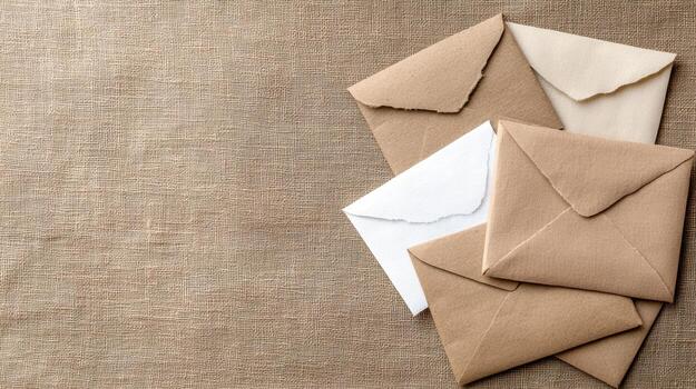 Several envelopes on a brown background photo