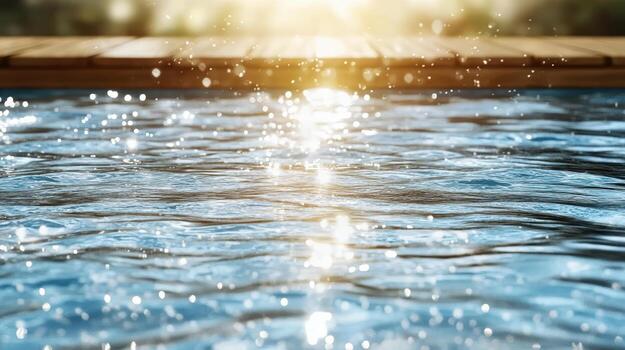 Water splashing in a pool with sunlight shining through photo