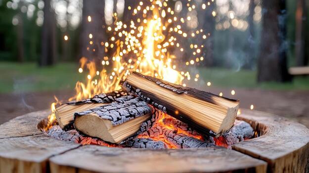 un fuego pozo con registros ardiente foto