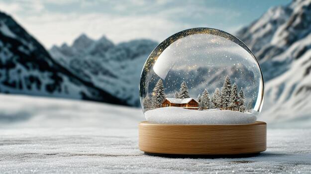 A snow globe with a house in the snow photo