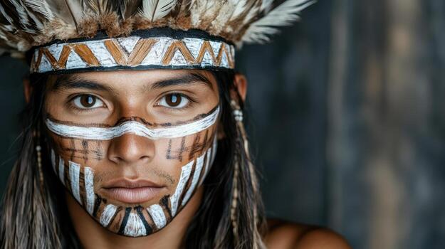 A man with a native american face paint photo
