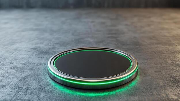 A circular button with green lights on it photo