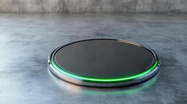 A black button with green lights on it photo