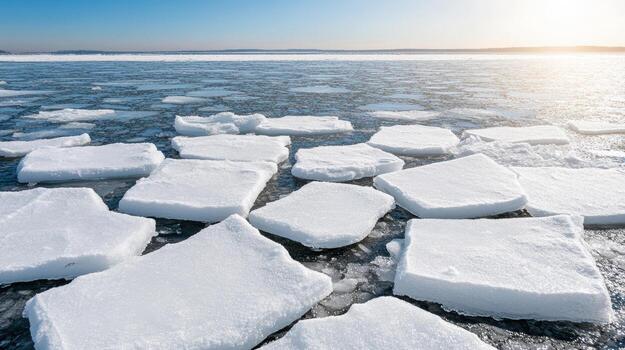 Ice blocks on the surface of the water photo