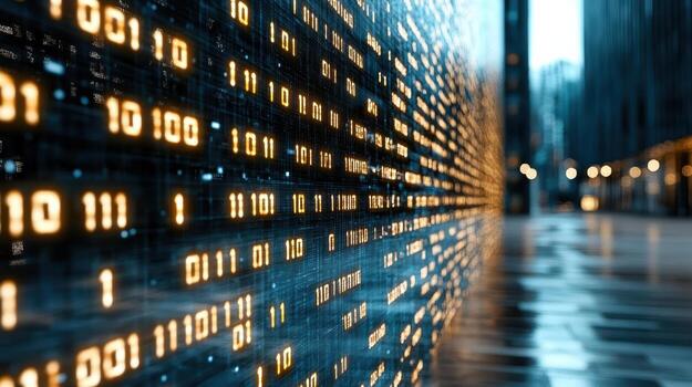 A city street with many binary numbers photo