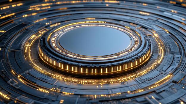 A futuristic circular structure with a glowing light photo