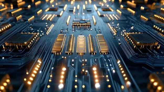 A close up of a circuit board with many lights photo