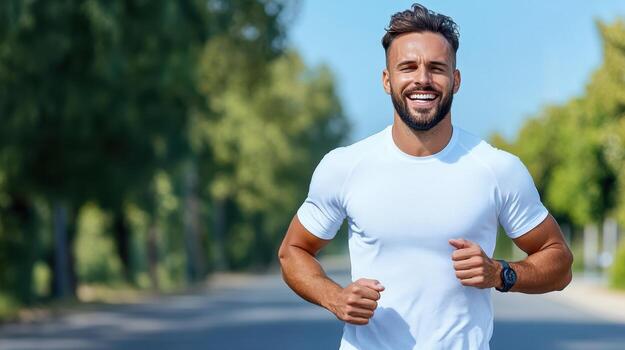 A man is running on a road photo