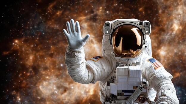 An astronaut in outer space waving photo