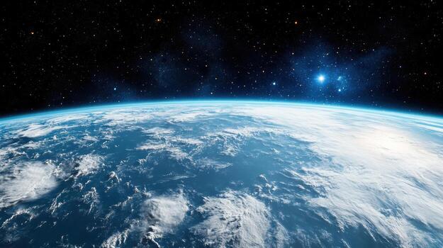 Earth from space with stars and space background photo