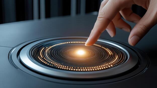 A person touching a button on a computer photo