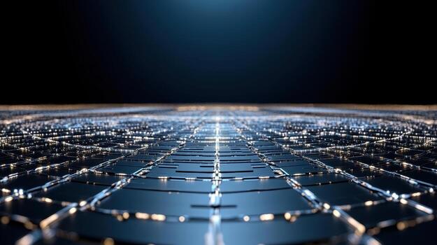 A 3d image of a grid of metal wires photo