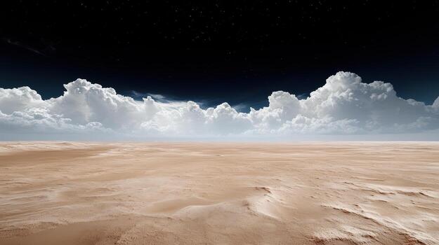 A desert landscape with clouds and stars photo
