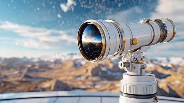 A telescope is shown on top of a mountain photo