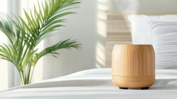 aromaterapia difusor liberando vapor sereno dormitorio configuración, promoviendo relajación foto