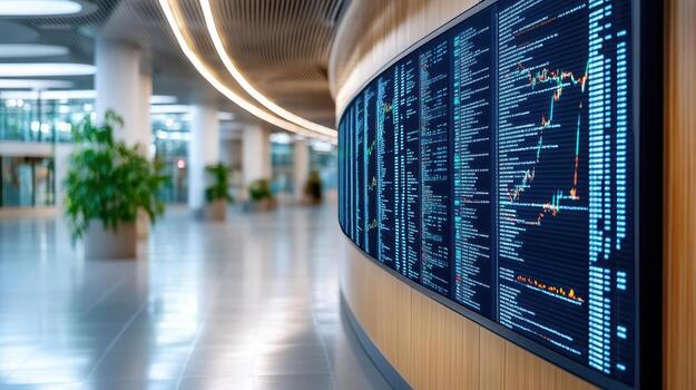 A large screen with many different types of data photo