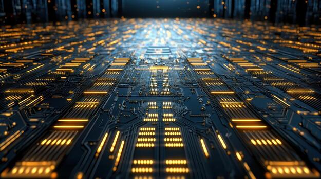 A computer motherboard with glowing lights photo