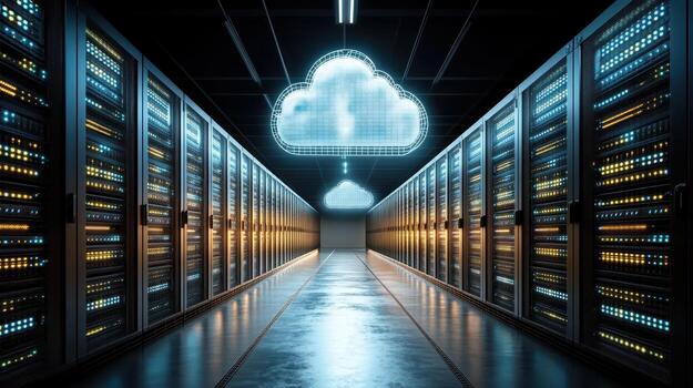 Cloud computing in data center with cloud computing concept photo