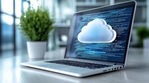Cloud computing concept on laptop photo