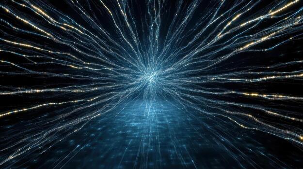 Abstract digital light tunnel with glowing lines photo