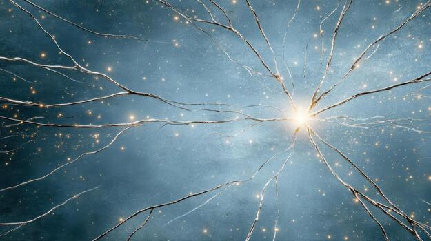 A neuron with a bright light shining through it photo
