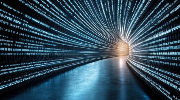 un túnel con muchos líneas y ligero viniendo fuera de eso foto