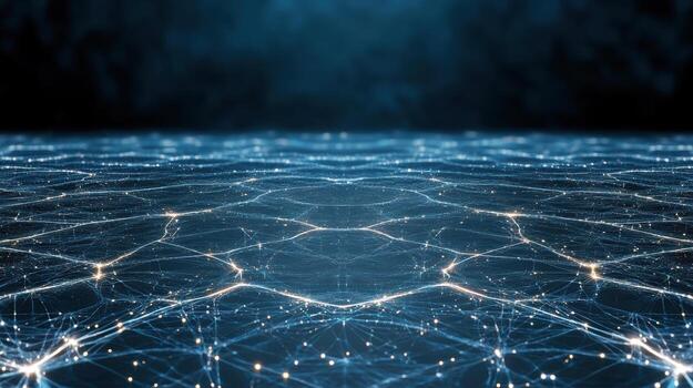 The image shows a network of lines and dots photo