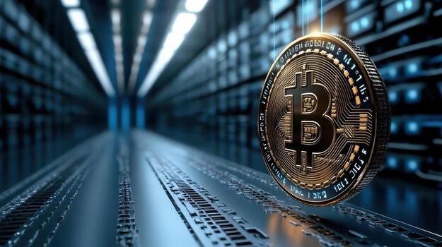 Bitcoin in the cloud - 3d rendering photo
