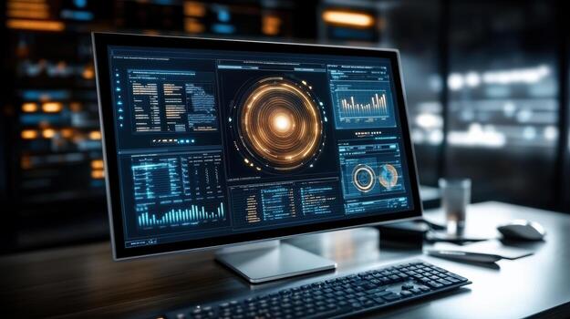 A computer monitor with a dashboard on it photo