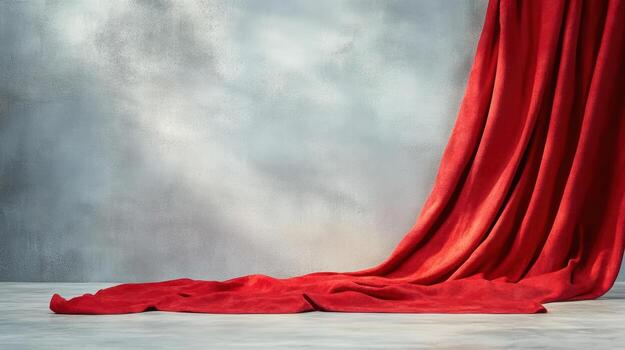 Red curtain with a gray background photo