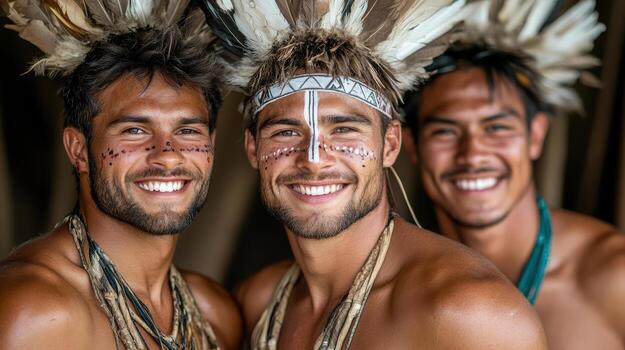 Three men in native dress smiling for the camera photo