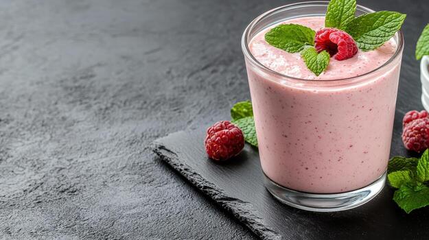 Raspberry smoothie with mint leaves photo