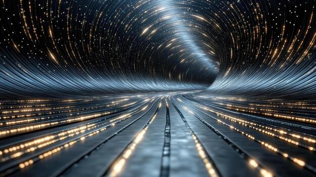 A tunnel with lights and stars photo