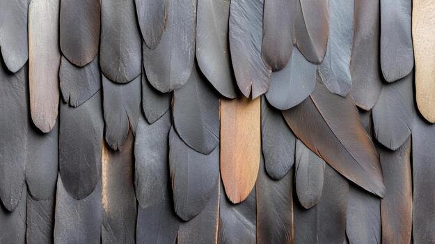 A wall with many different colored feathers on it photo
