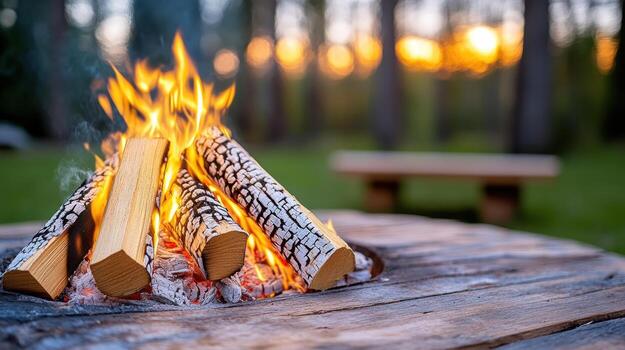 un fuego pozo con registros ardiente en el antecedentes foto