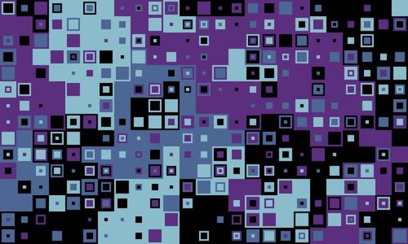 Abstract geometric pattern of purple, blue, and black squares. Ideal for tech, data visualization, or modern design projects. Represents digital complexity, data streams, or innovation. vector