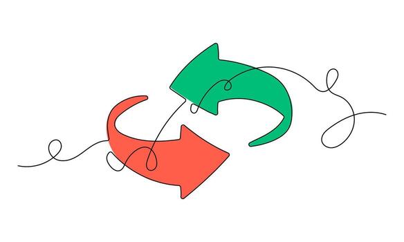 Two Colorful Arrows in Continuous Line Style vector