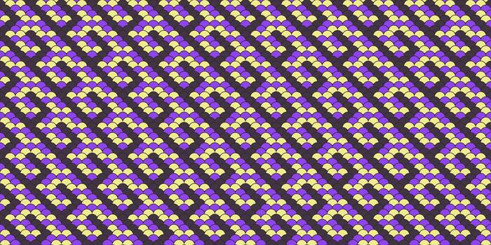 Abstract geometric textile pattern. Purple and yellow hues create a dynamic, repeating design ideal for backgrounds, website banners, or fashion prints. vector