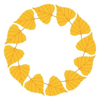 Autumn golden leaves circle frame. Round border made of fall leaves. The leaves are arranged in a circle. flat isolated on white background. vector
