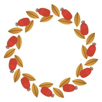 Fall autumn red berry circle frame. Round border made of fall berries. The berries have different shapes and are arranged in a circle. flat isolated on white background. vector