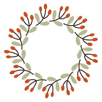 Autumn red and blue berry circle frame. Round border made of fall berries. The berries have different shapes and are arranged in a circle. flat isolated on white background vector