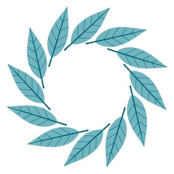 Autumn fall blue leaves circle frame. Round border made of fall leaves. The leaves are arranged in a circle. flat isolated on white background. vector