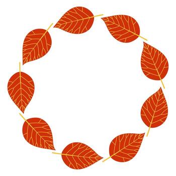 Autumn fall red leaves circle frame. Round border made of fall leaves. The leaves are arranged in a circle. flat isolated on white background. vector