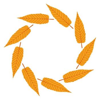 Autumn simple golden leaves circle frame. Round border made of fall leaves. The leaves are arranged in a circle. flat isolated on white background. vector