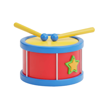 un' colorato 3d giocattolo tamburo con bacchette, presentata come un isolato oggetto su un' trasparente sfondo. png