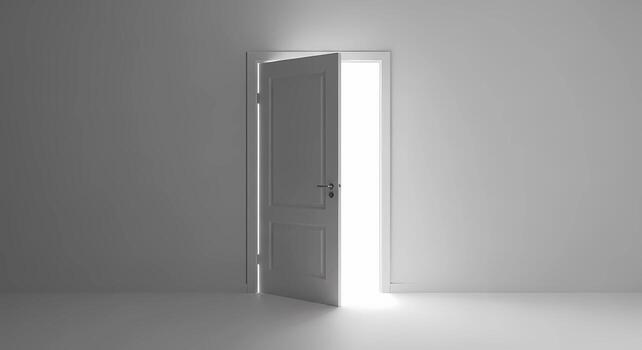 The doorway to a new beginning with bright light streaming through photo