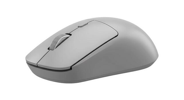 Modern Wireless Optical Computer Mouse in Grey on a White Background photo