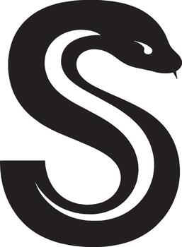 Black snake coiled in S shape on white background serpent reptile vector