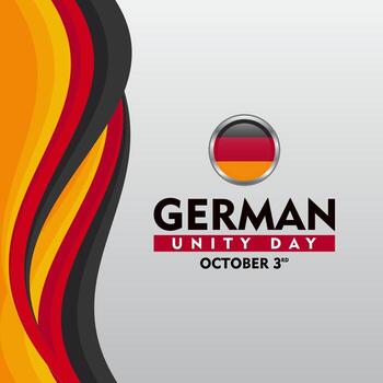 German unity day greeting card, square banner background with warving ribbon flag vector